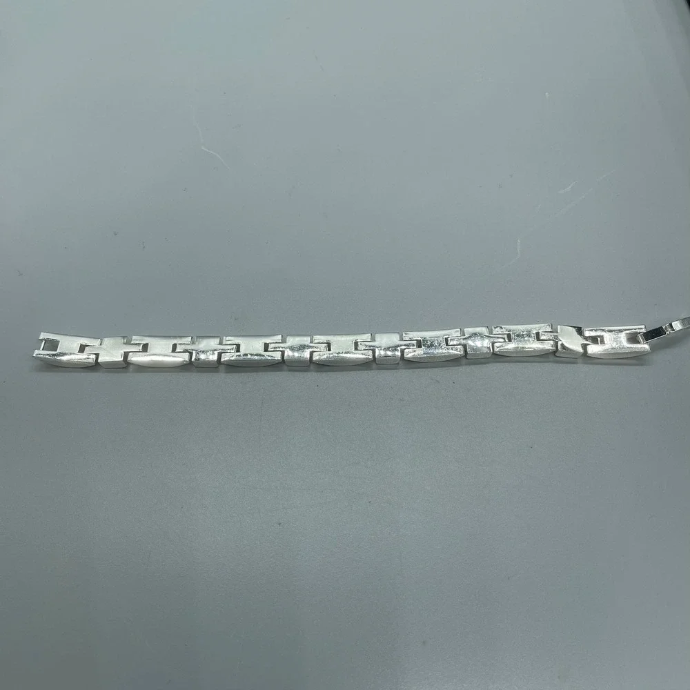 Silver Tone Geometric H-Link Bracelet Minimalist Polished Panel Bracelet 7.5